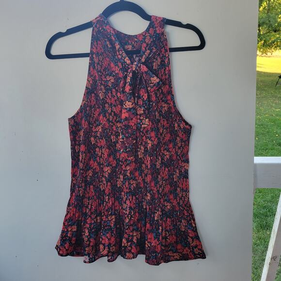 Pleione Sleeveless Blouse Pleated Floral Print Tie in Back Size Medium - Picture 5 of 10